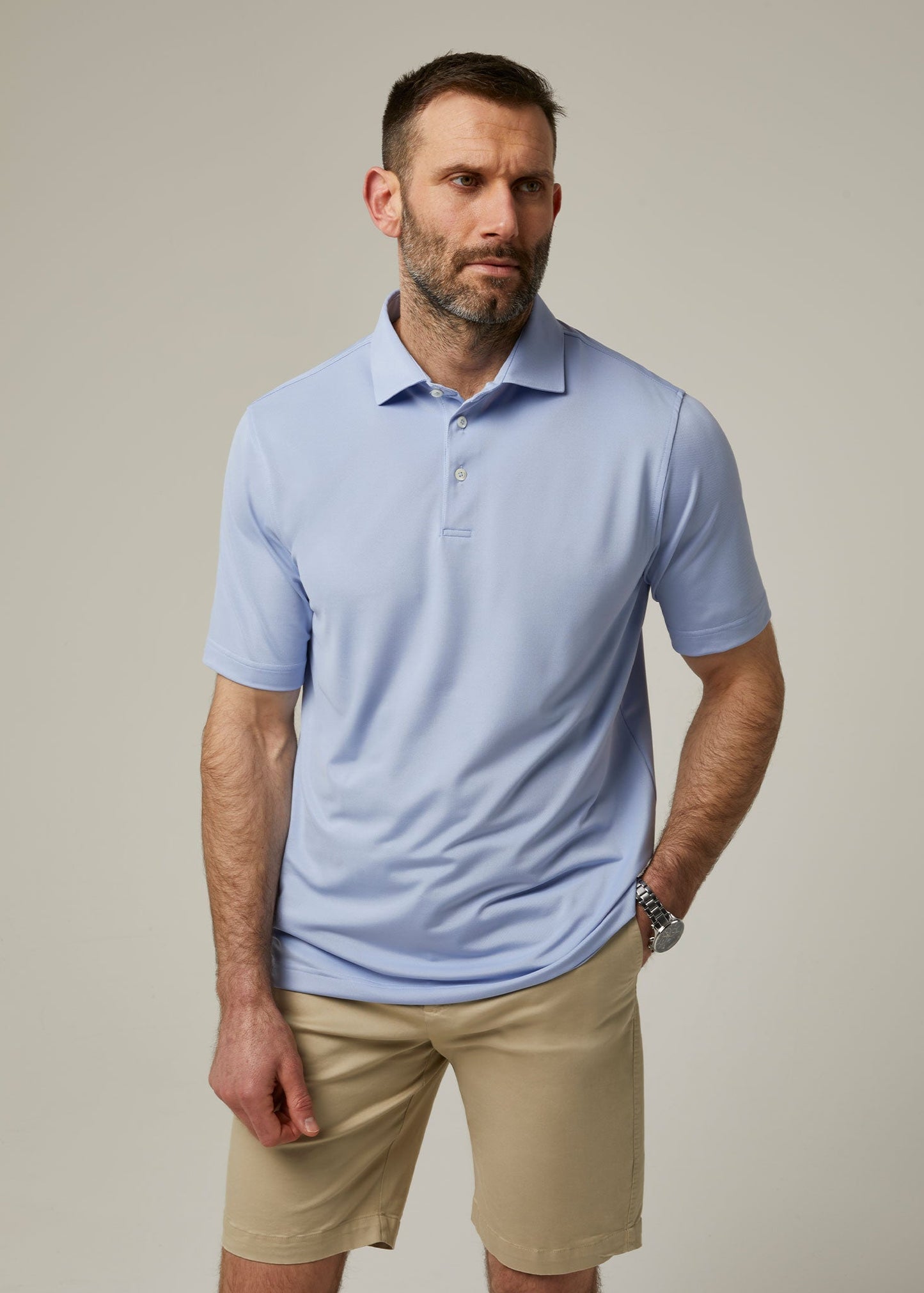 Men's 3 button polo shirt in light blue