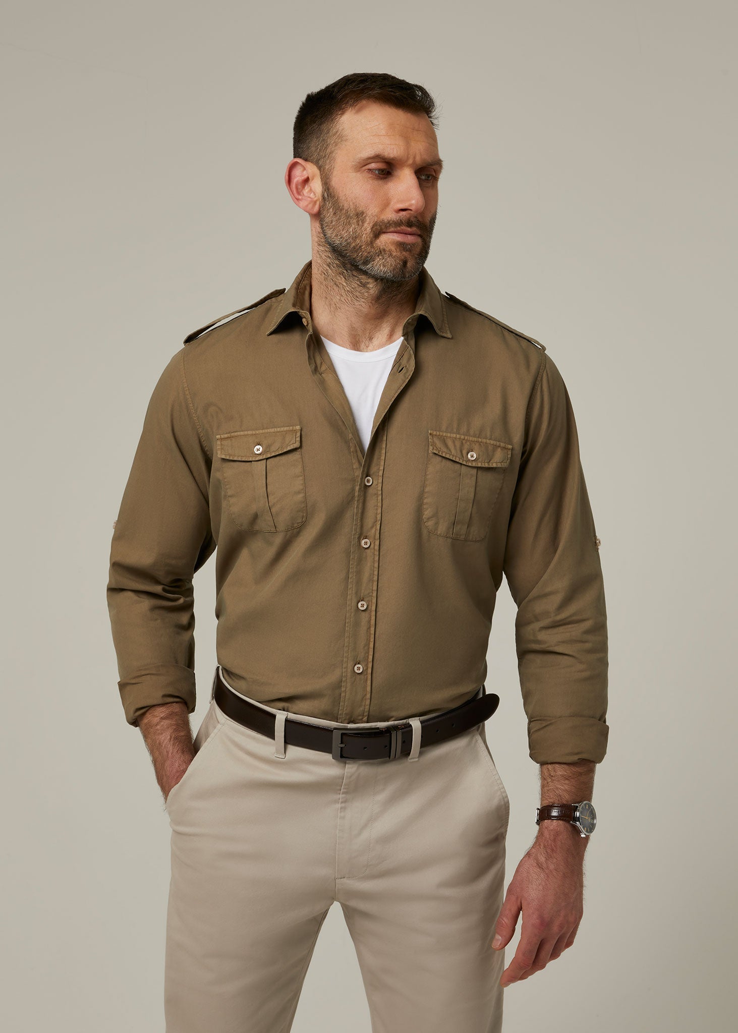 Shalhurt Button Through Shirt In Khaki