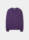 Men's Lambswool Vee Neck Jumper in Aubergine - Classic Fit