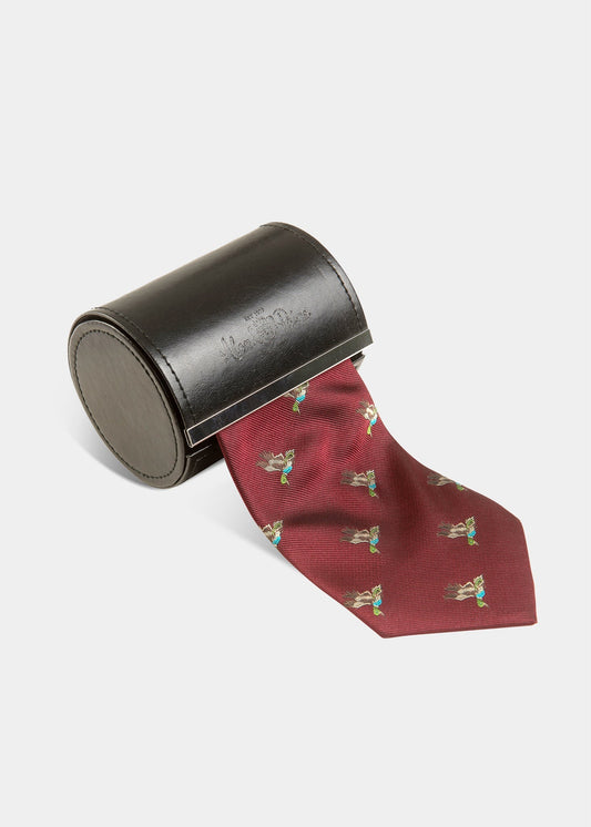 mens-ripon-silk-country-tie-duck-design-bordeaux