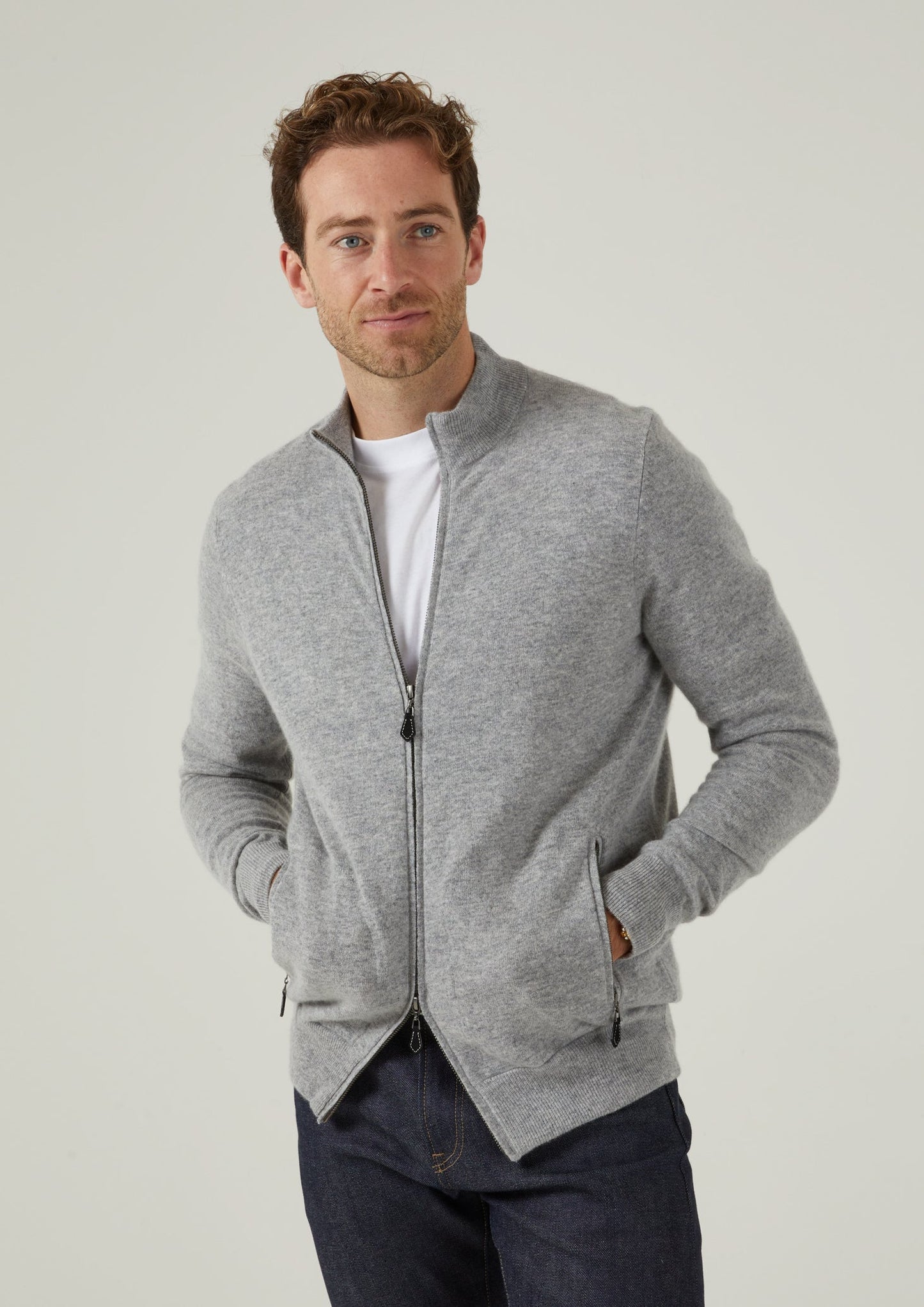 Midhurst Full Zip Jumper In Silver