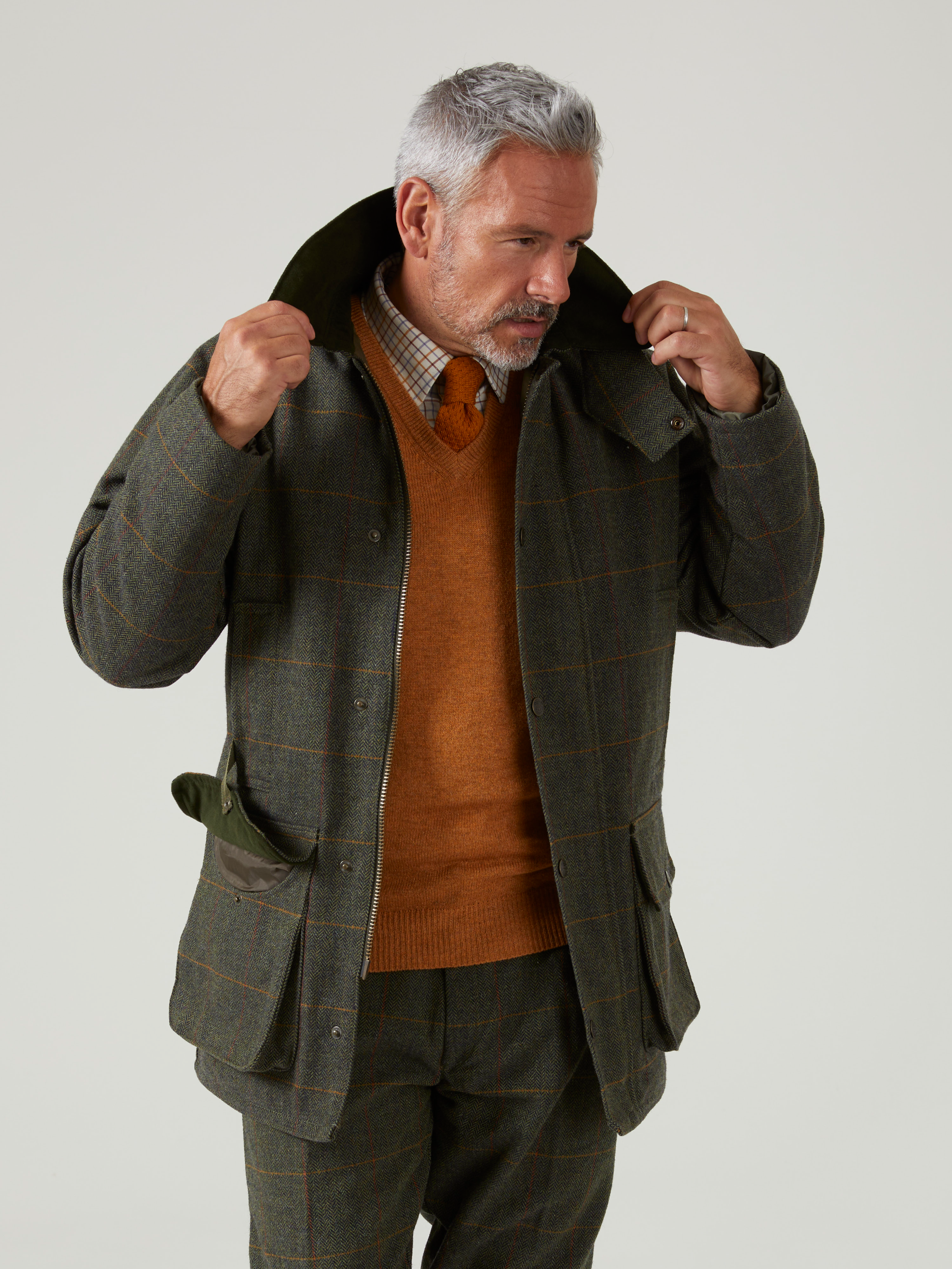 Rutland Men's Tweed Waterproof Shooting Coat In Seaweed