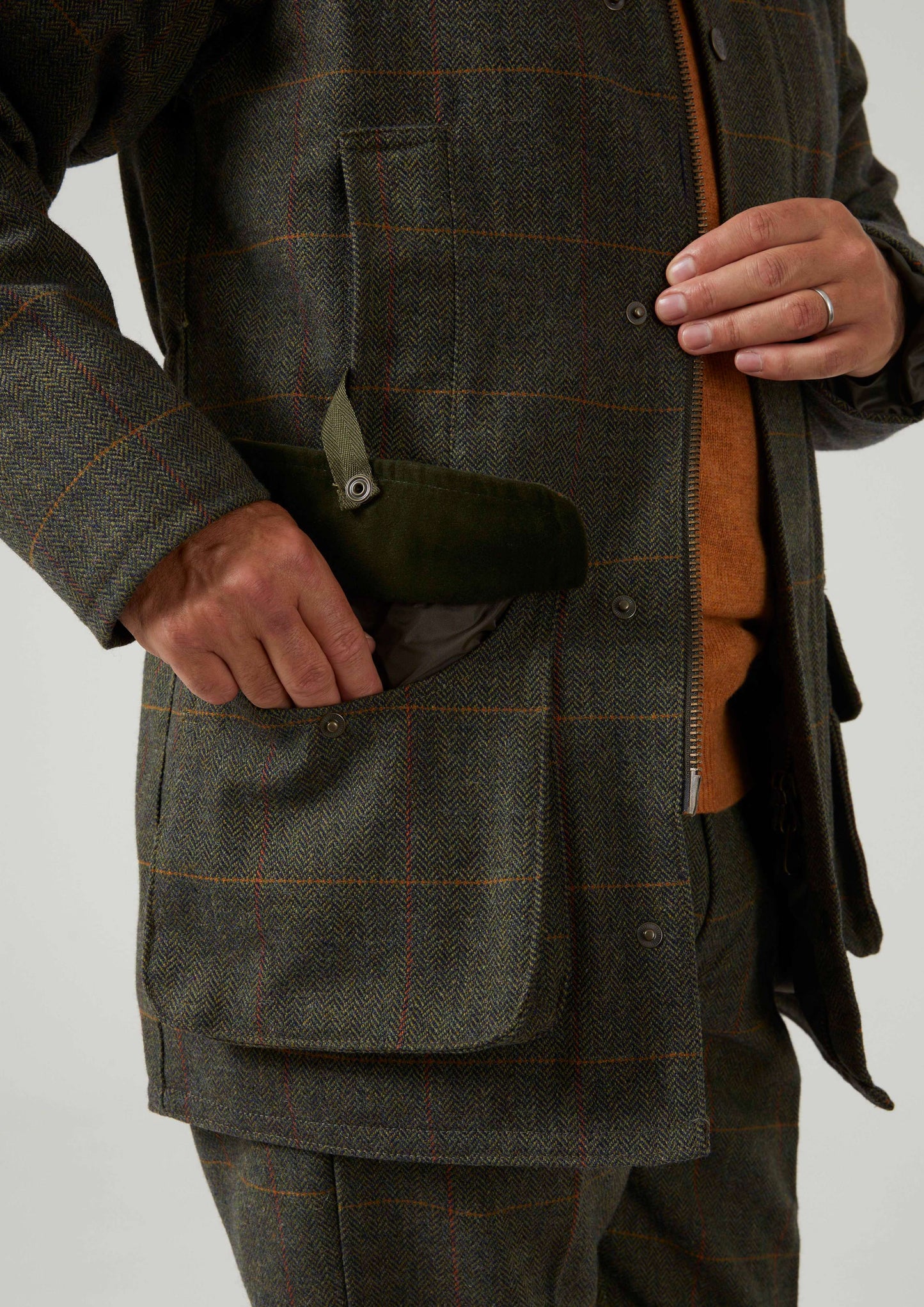 Rutland Men's Tweed Waterproof Shooting Coat In Seaweed