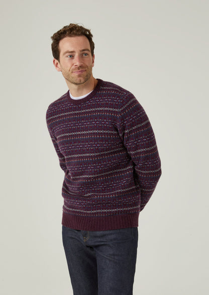 Towthorpe Men's Lambswool Fairisle Black Grape Jumper 