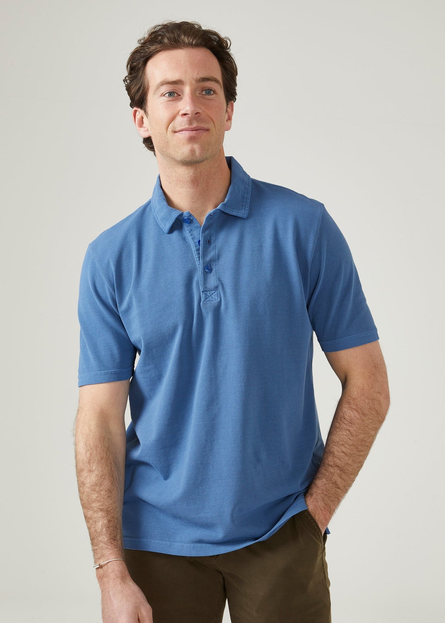 peruvian cotton short sleeve polo shirt in regatta blue.